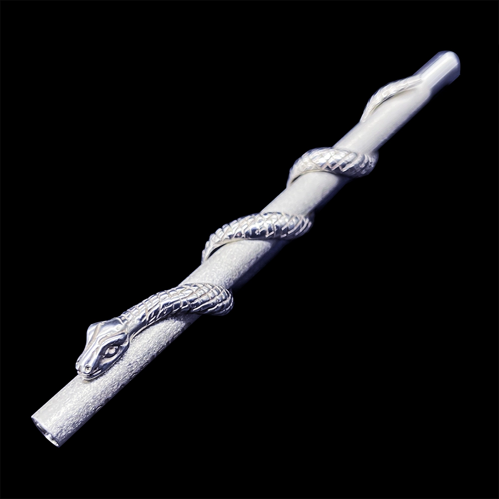 Snake-Embellished 925 Sterling Silver Straw