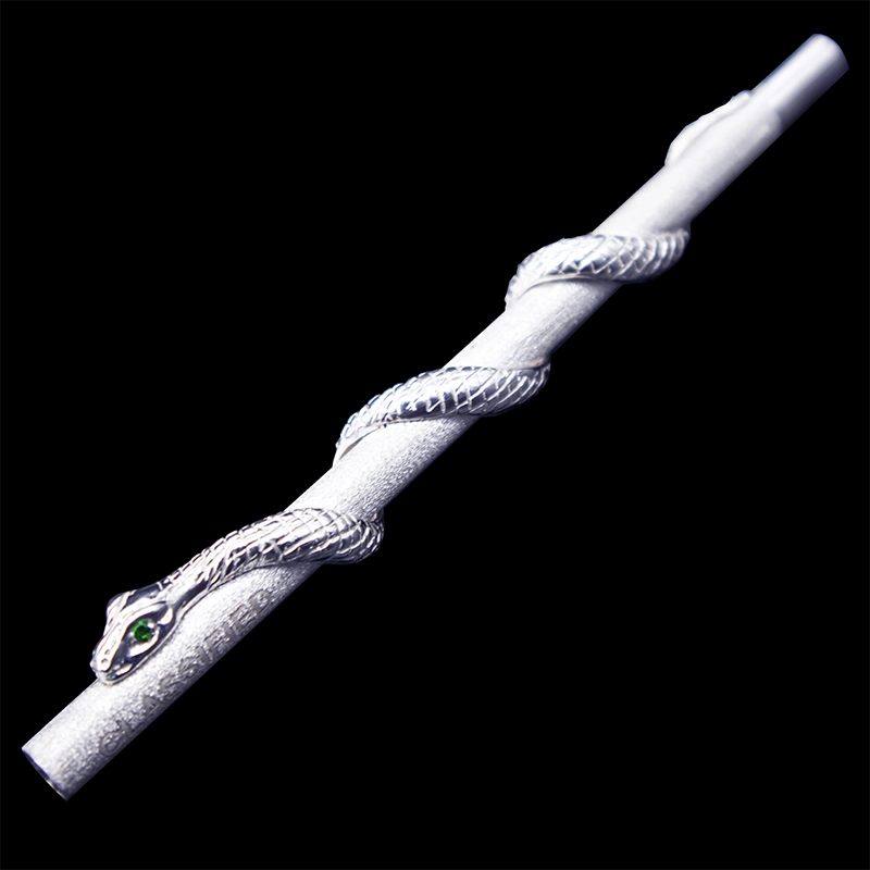 Tsavorite-Eyed Snake 925 Sterling Silver Straw